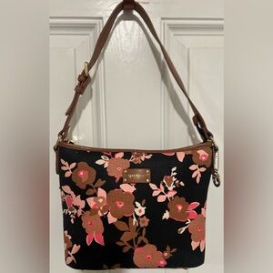 Spartina 449 Verter Sunset Purse Shoulder Bag Black Pink Floral Linen & Leather